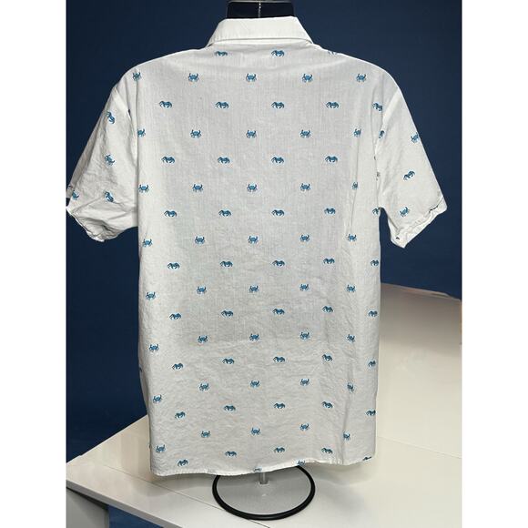 Trunks Surf & Swim Men’s Hawaiian Button-Up Shirt - Blue Crab Print - Large - Picture 2 of 11